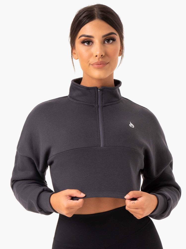 Ryderwear Women Hoodie Base Half Zip Jumper Women's Hoodie Charcoal | CA2501UT