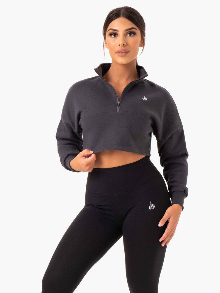 Ryderwear Women Hoodie Base Half Zip Jumper Women's Hoodie Charcoal | CA2501UT