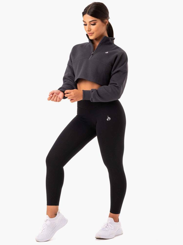 Ryderwear Women Hoodie Base Half Zip Jumper Women's Hoodie Charcoal | CA2501UT