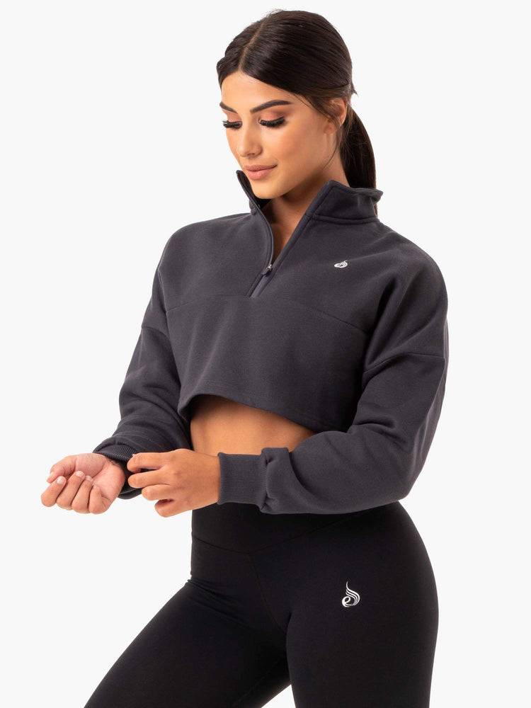 Ryderwear Women Hoodie Base Half Zip Jumper Women\'s Hoodie Charcoal | CA2501UT