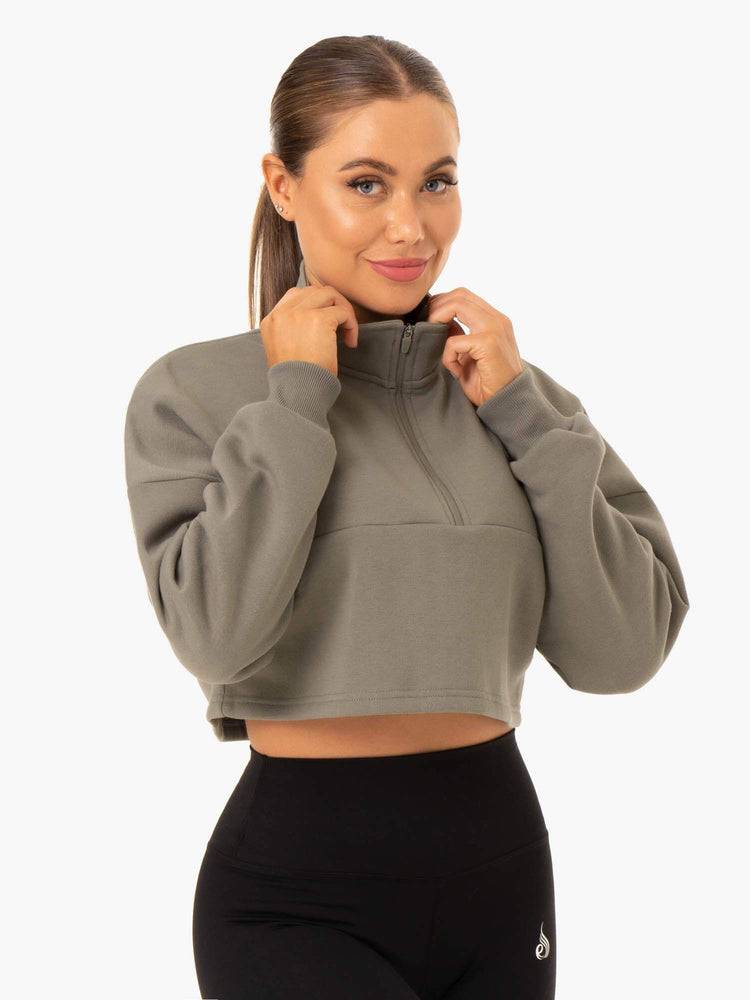 Ryderwear Women Hoodie Base Half Zip Jumper Women's Hoodie Khaki | CA2502YU