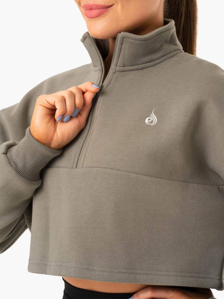 Ryderwear Women Hoodie Base Half Zip Jumper Women's Hoodie Khaki | CA2502YU