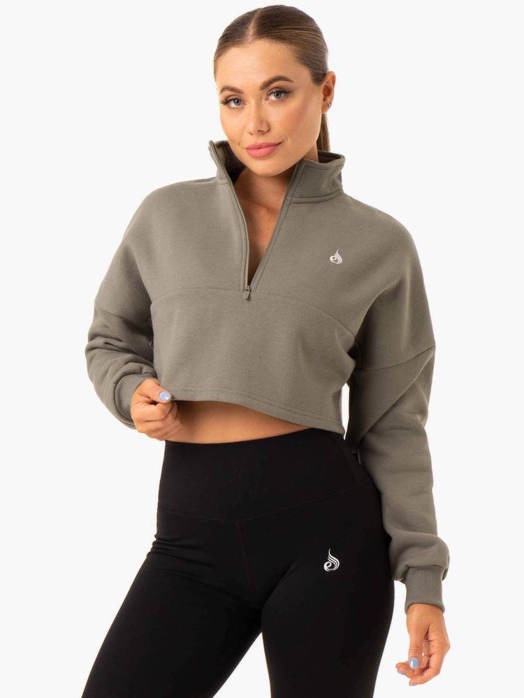 Ryderwear Women Hoodie Base Half Zip Jumper Women\'s Hoodie Khaki | CA2502YU