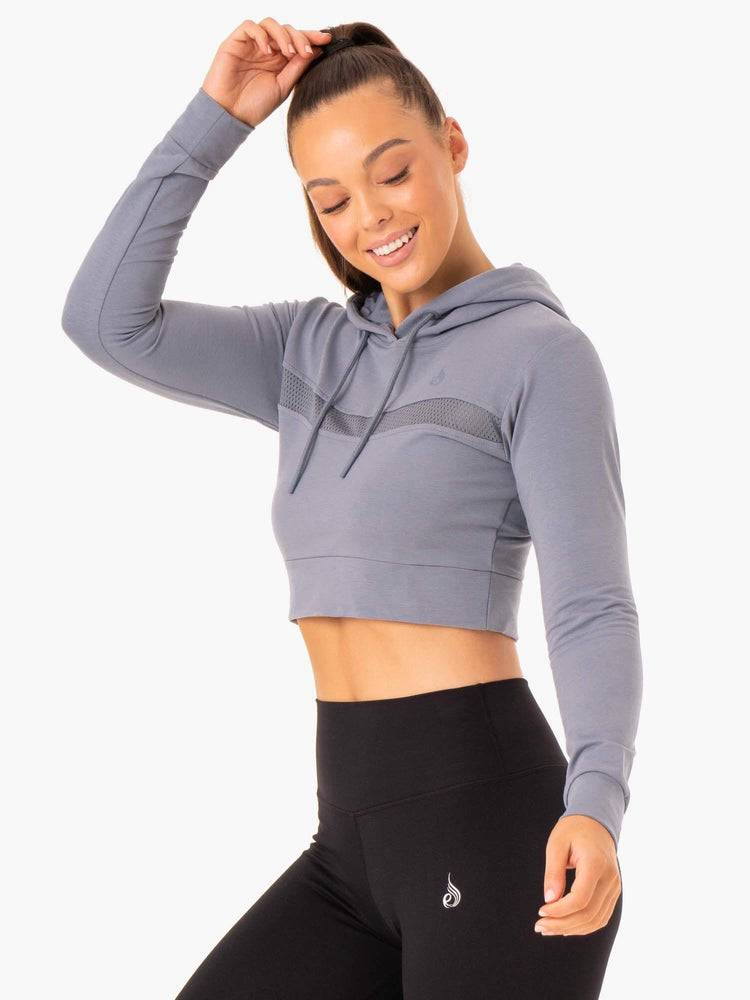 Ryderwear Women Hoodie Hybrid Fitted Women's Hoodie Steel Blue | CA2466HK