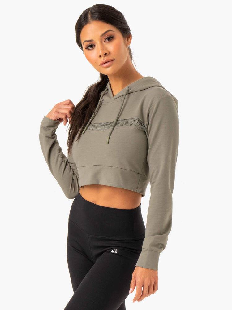 Ryderwear Women Hoodie Hybrid Fitted Women's Hoodie Khaki | CA2481QZ