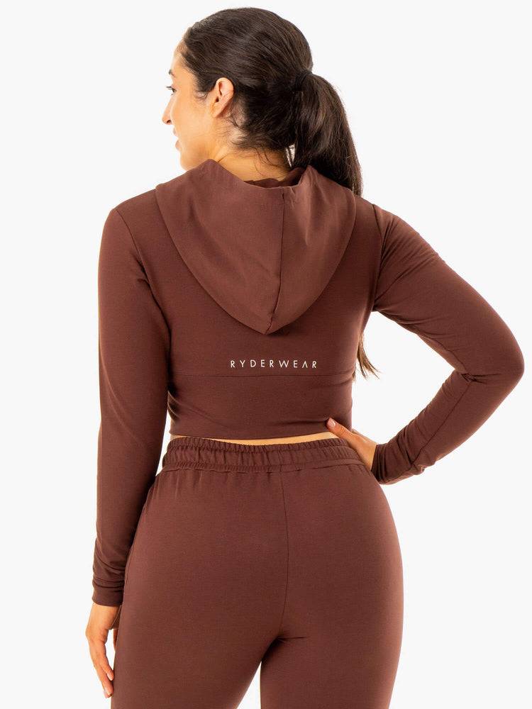 Ryderwear Women Hoodie Luxe Cropped Zip Women's Hoodie Chocolate | CA2460CE