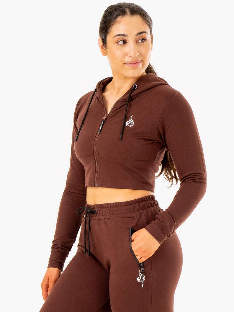 Ryderwear Women Hoodie Luxe Cropped Zip Women's Hoodie Chocolate | CA2460CE