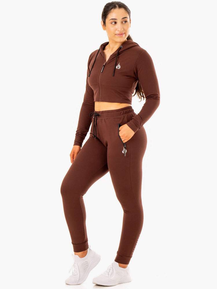 Ryderwear Women Hoodie Luxe Cropped Zip Women's Hoodie Chocolate | CA2460CE