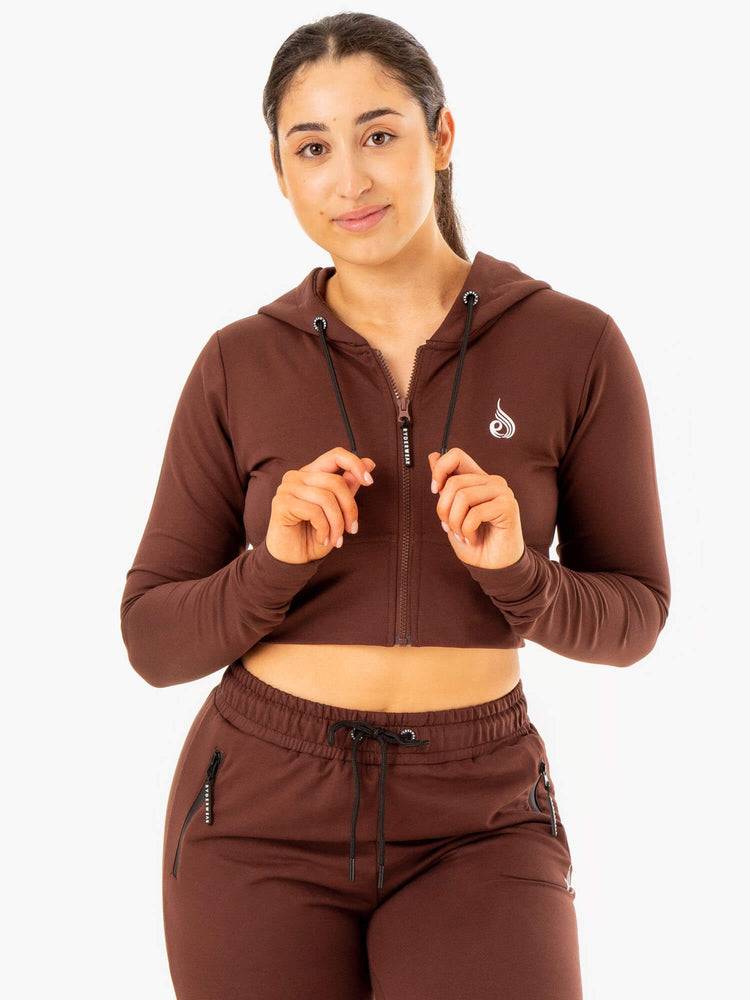 Ryderwear Women Hoodie Luxe Cropped Zip Women\'s Hoodie Chocolate | CA2460CE