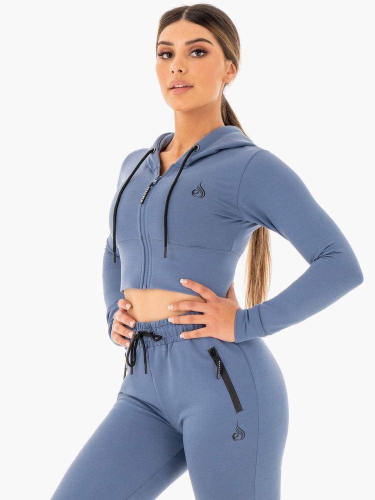 Ryderwear Women Hoodie Luxe Cropped Zip Women's Hoodie Steel Blue | CA2475UT