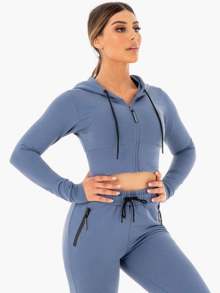 Ryderwear Women Hoodie Luxe Cropped Zip Women's Hoodie Steel Blue | CA2475UT