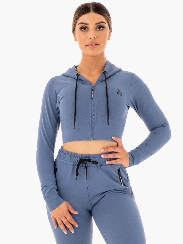 Ryderwear Women Hoodie Luxe Cropped Zip Women\'s Hoodie Steel Blue | CA2475UT