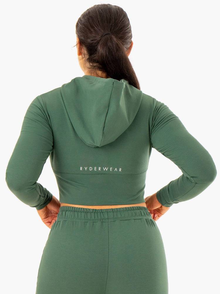 Ryderwear Women Hoodie Luxe Cropped Zip Women's Hoodie Green | CA2482MA