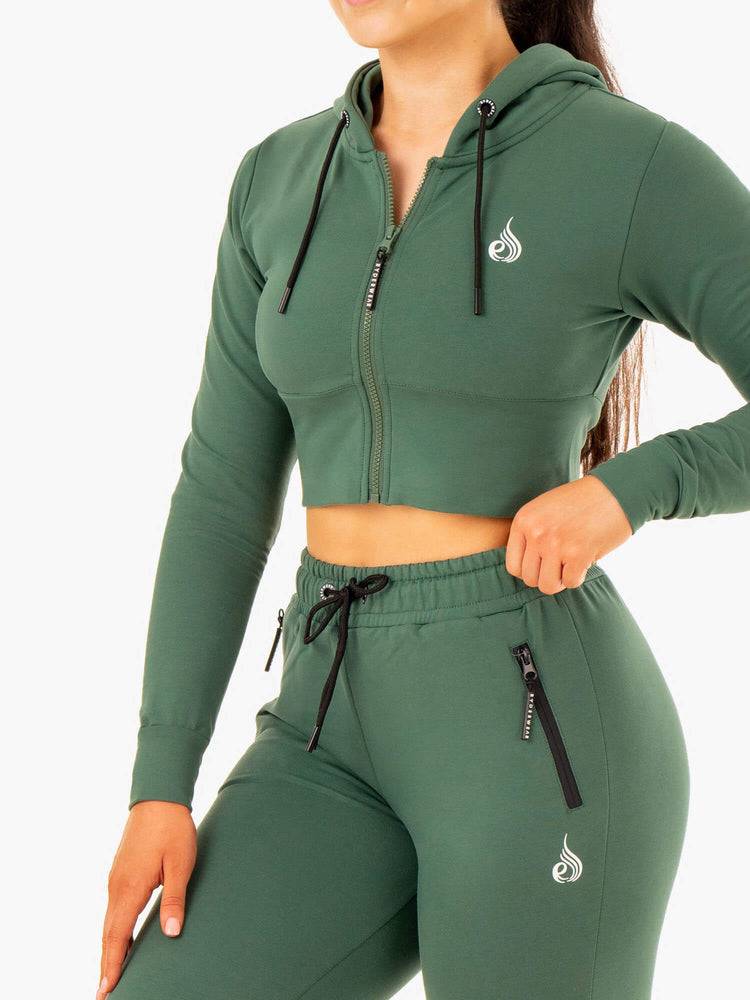 Ryderwear Women Hoodie Luxe Cropped Zip Women's Hoodie Green | CA2482MA