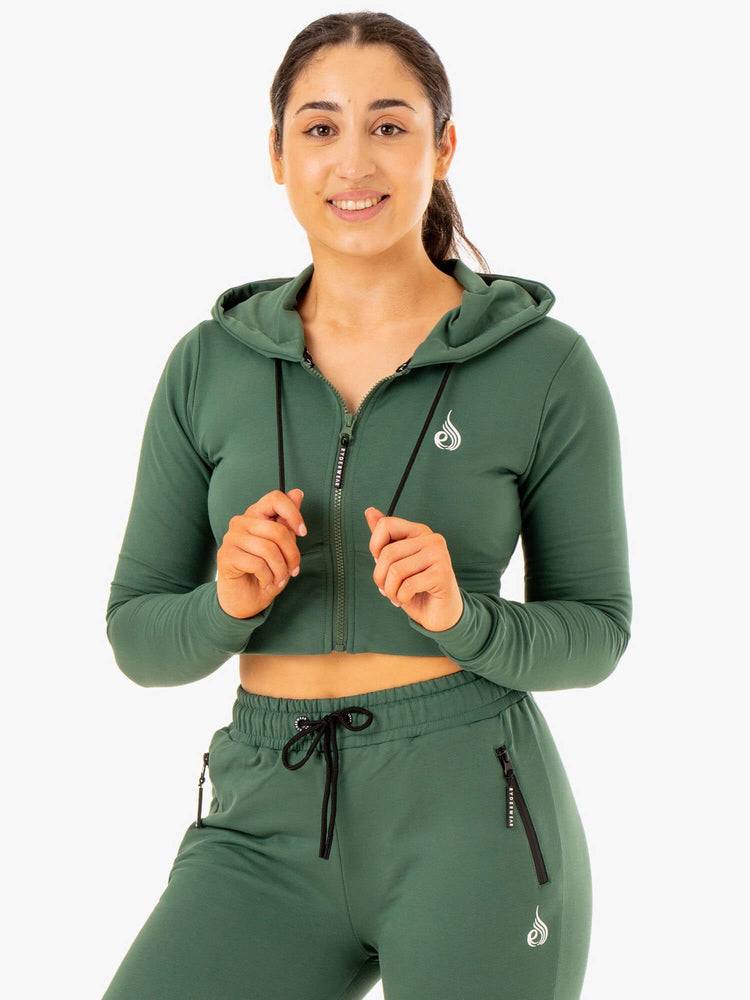 Ryderwear Women Hoodie Luxe Cropped Zip Women's Hoodie Green | CA2482MA