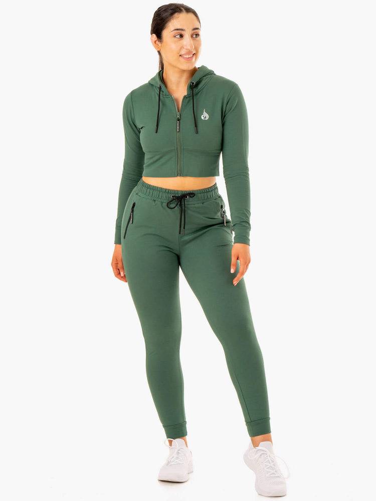 Ryderwear Women Hoodie Luxe Cropped Zip Women's Hoodie Green | CA2482MA