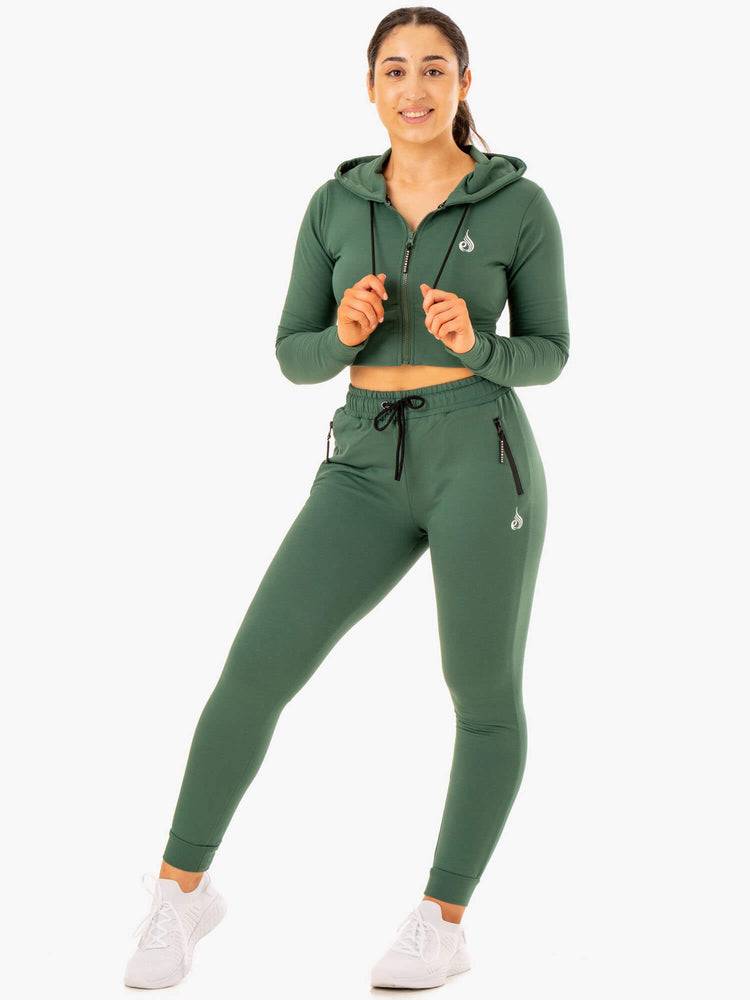 Ryderwear Women Hoodie Luxe Cropped Zip Women's Hoodie Green | CA2482MA