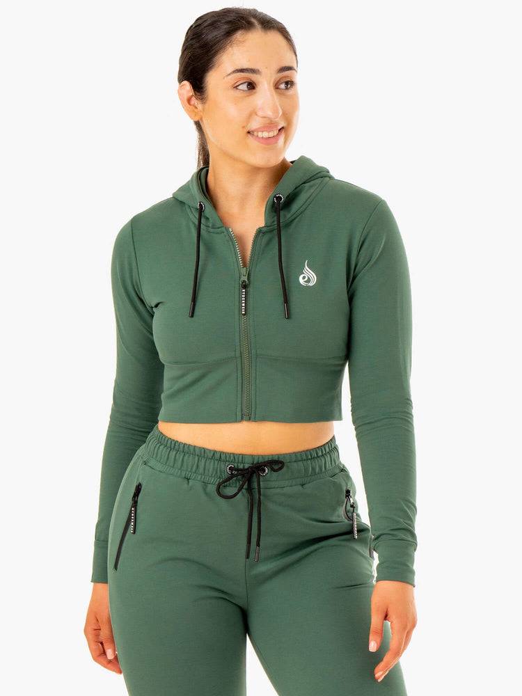 Ryderwear Women Hoodie Luxe Cropped Zip Women\'s Hoodie Green | CA2482MA