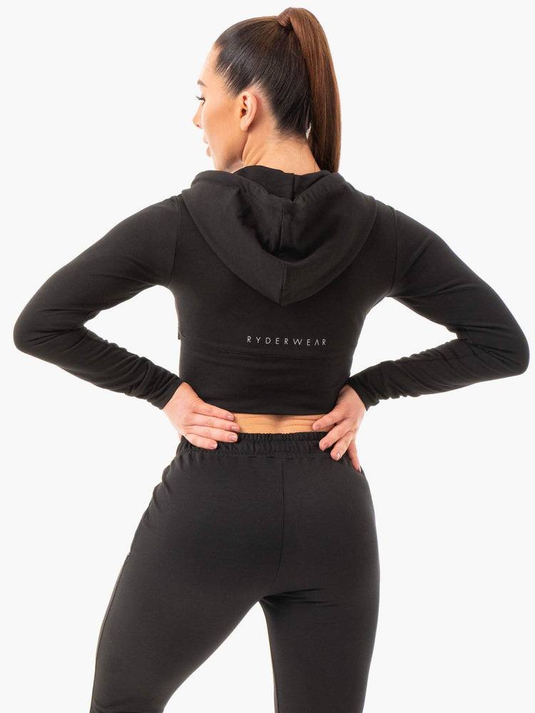 Ryderwear Women Hoodie Luxe Cropped Zip Women's Hoodie Black | CA2486CE