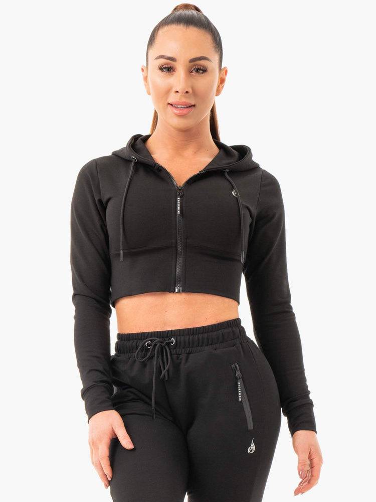 Ryderwear Women Hoodie Luxe Cropped Zip Women's Hoodie Black | CA2486CE