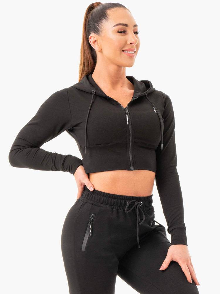 Ryderwear Women Hoodie Luxe Cropped Zip Women's Hoodie Black | CA2486CE