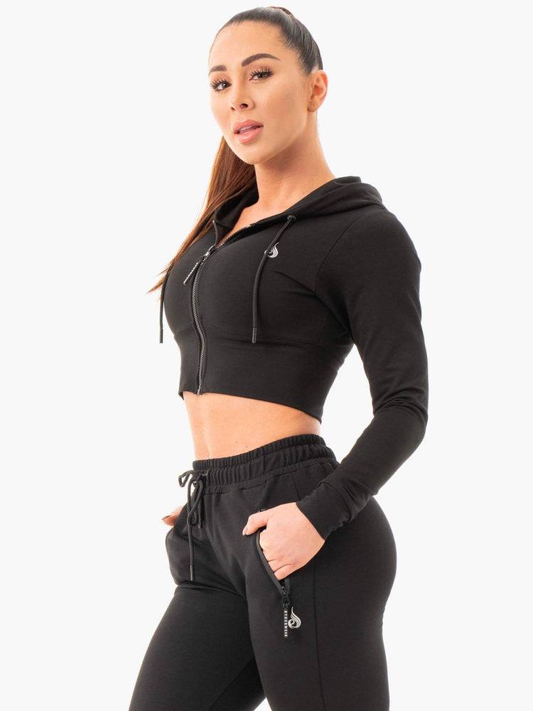 Ryderwear Women Hoodie Luxe Cropped Zip Women\'s Hoodie Black | CA2486CE