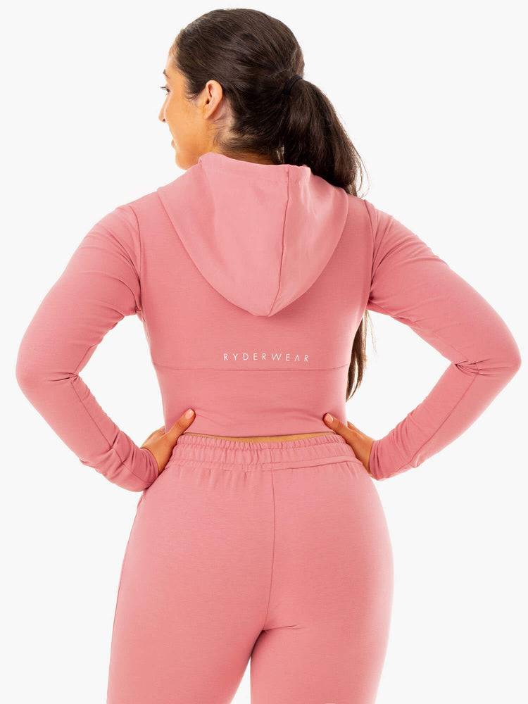 Ryderwear Women Hoodie Luxe Cropped Zip Women's Hoodie Apricot Pink | CA2489LH