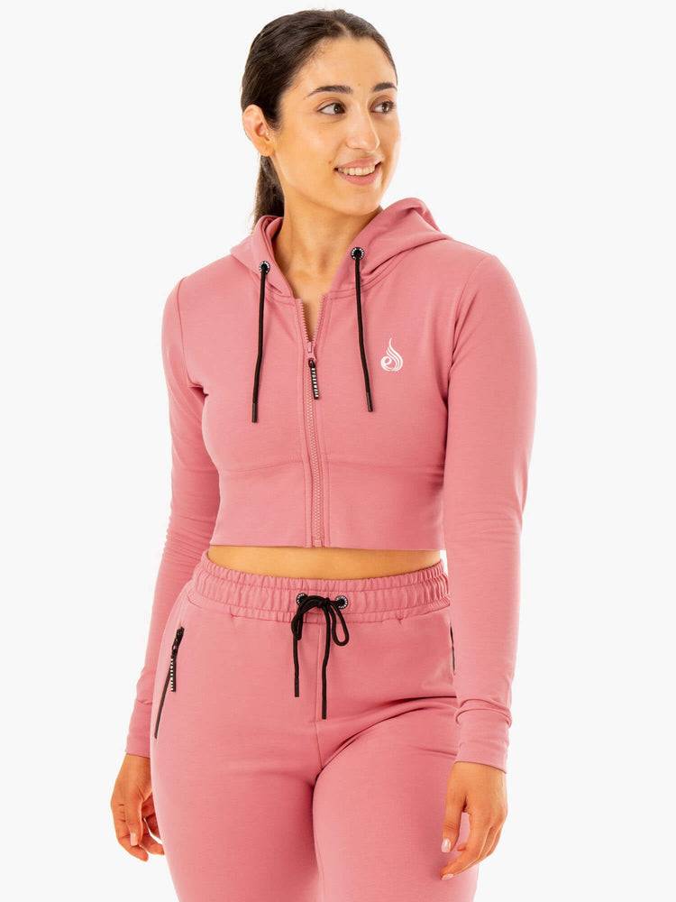 Ryderwear Women Hoodie Luxe Cropped Zip Women's Hoodie Apricot Pink | CA2489LH