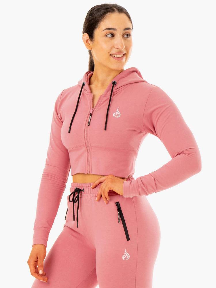 Ryderwear Women Hoodie Luxe Cropped Zip Women\'s Hoodie Apricot Pink | CA2489LH