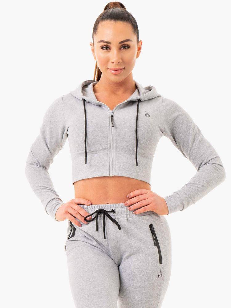 Ryderwear Women Hoodie Luxe Cropped Zip Women's Hoodie Grey Marl | CA2503TV