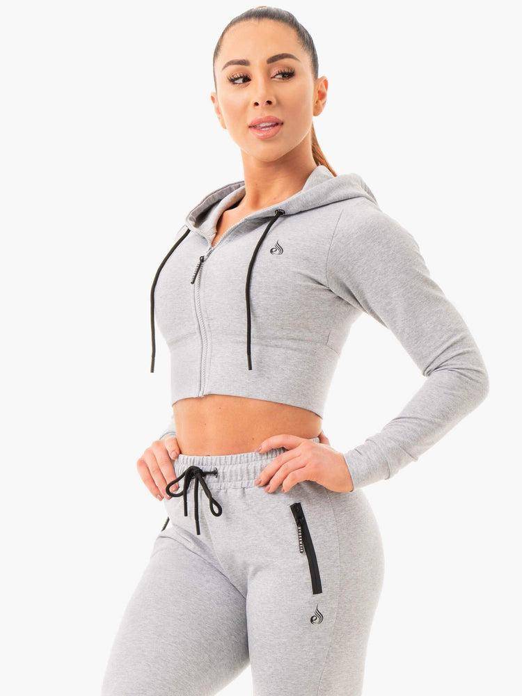 Ryderwear Women Hoodie Luxe Cropped Zip Women's Hoodie Grey Marl | CA2503TV