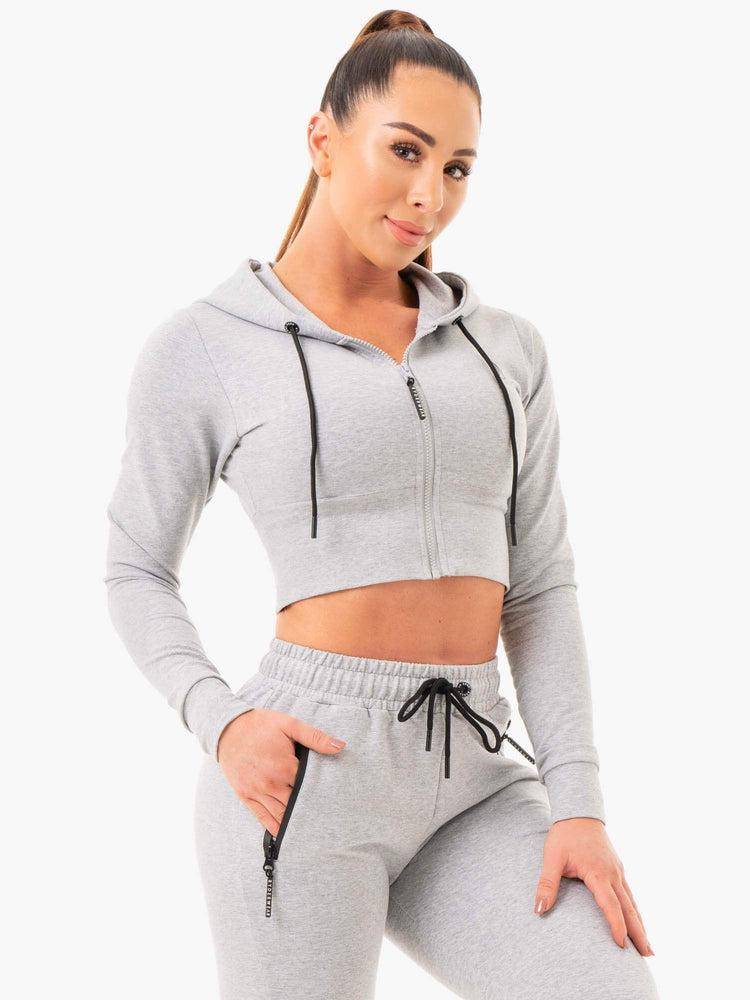 Ryderwear Women Hoodie Luxe Cropped Zip Women's Hoodie Grey Marl | CA2503TV