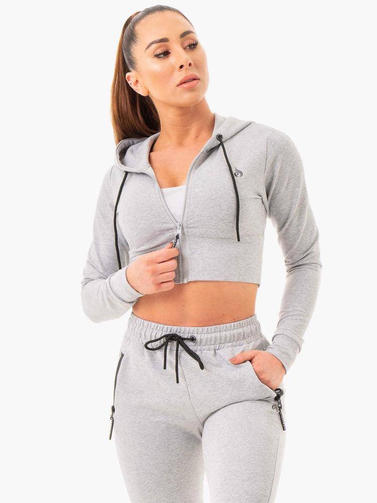 Ryderwear Women Hoodie Luxe Cropped Zip Women\'s Hoodie Grey Marl | CA2503TV