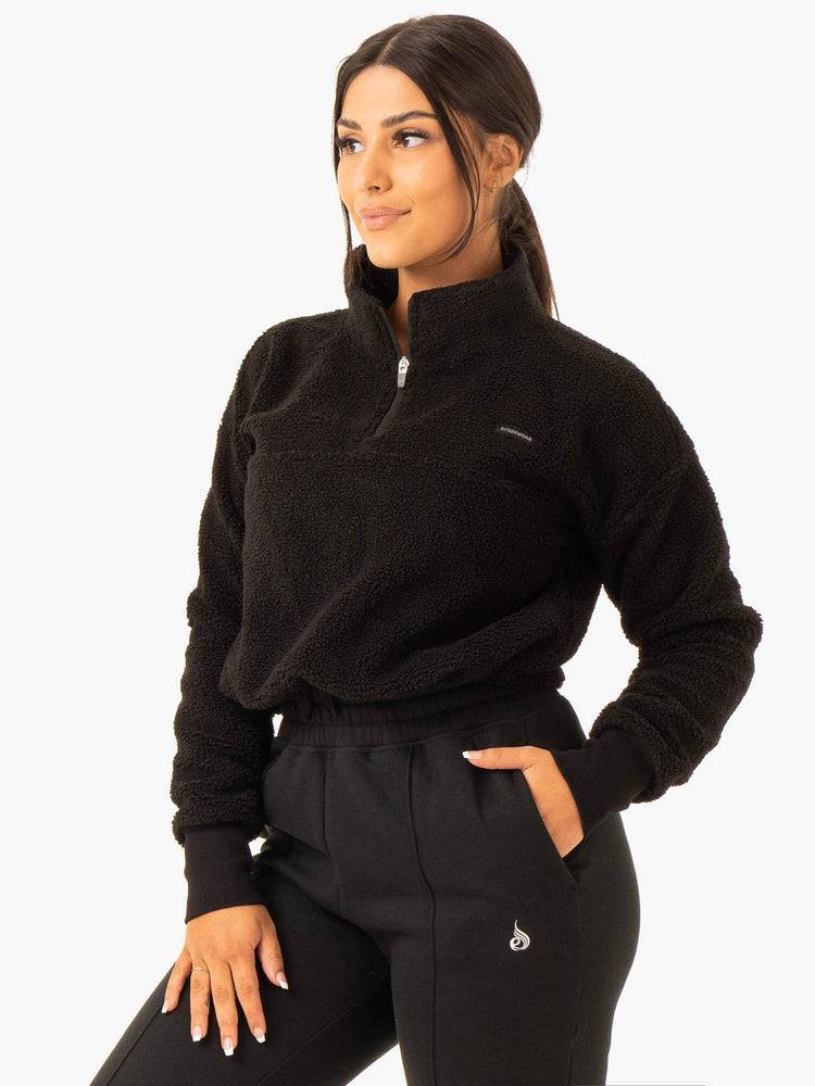 Ryderwear Women Hoodie Off Duty Teddy Half Zip Women's Hoodie Black | CA2453EX