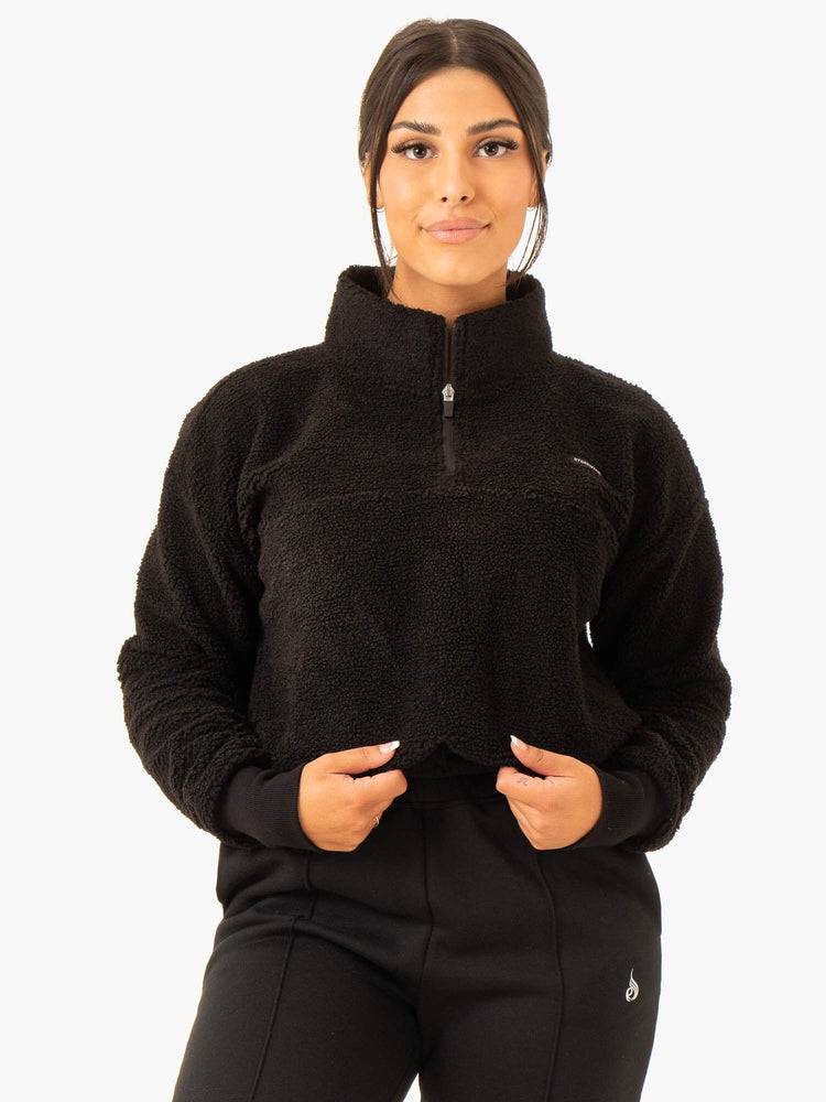 Ryderwear Women Hoodie Off Duty Teddy Half Zip Women\'s Hoodie Black | CA2453EX