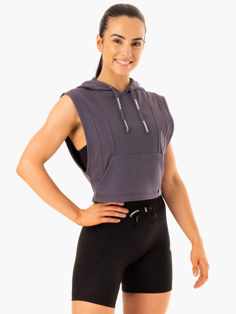 Ryderwear Women Hoodie Replay Sleeveless Women's Hoodie Charcoal | CA2462ZG