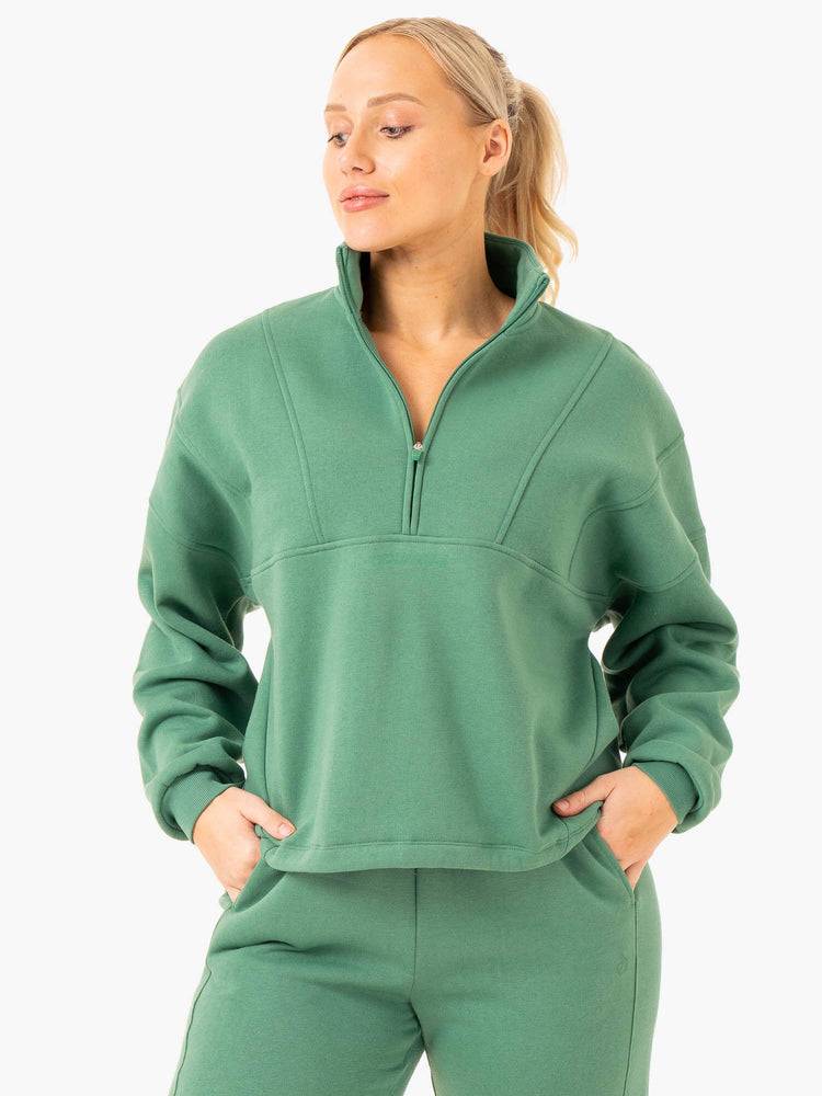 Ryderwear Women Hoodie Sideline Half Zip Jumper Women's Hoodie Forest Green | CA2452RW