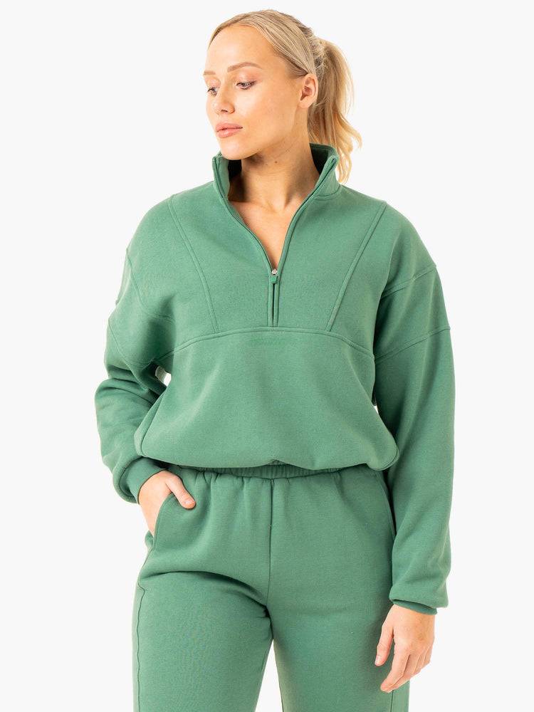 Ryderwear Women Hoodie Sideline Half Zip Jumper Women\'s Hoodie Forest Green | CA2452RW