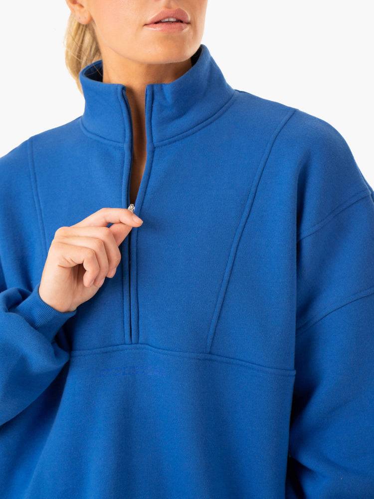 Ryderwear Women Hoodie Sideline Half Zip Jumper Women's Hoodie Cobalt Blue | CA2459VD