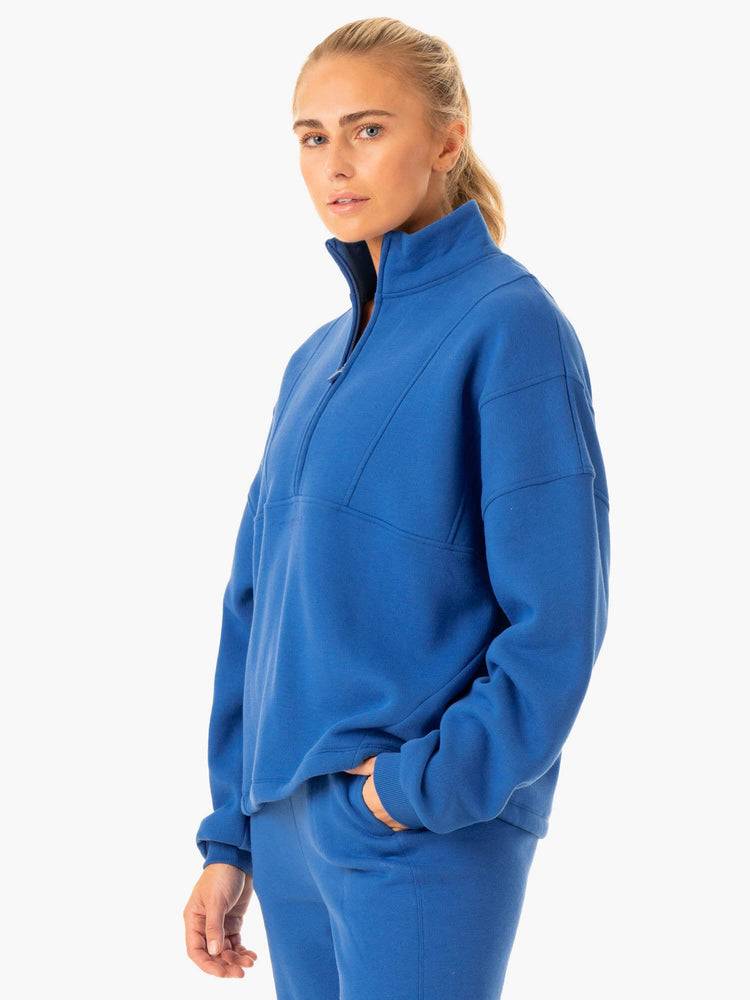 Ryderwear Women Hoodie Sideline Half Zip Jumper Women's Hoodie Cobalt Blue | CA2459VD