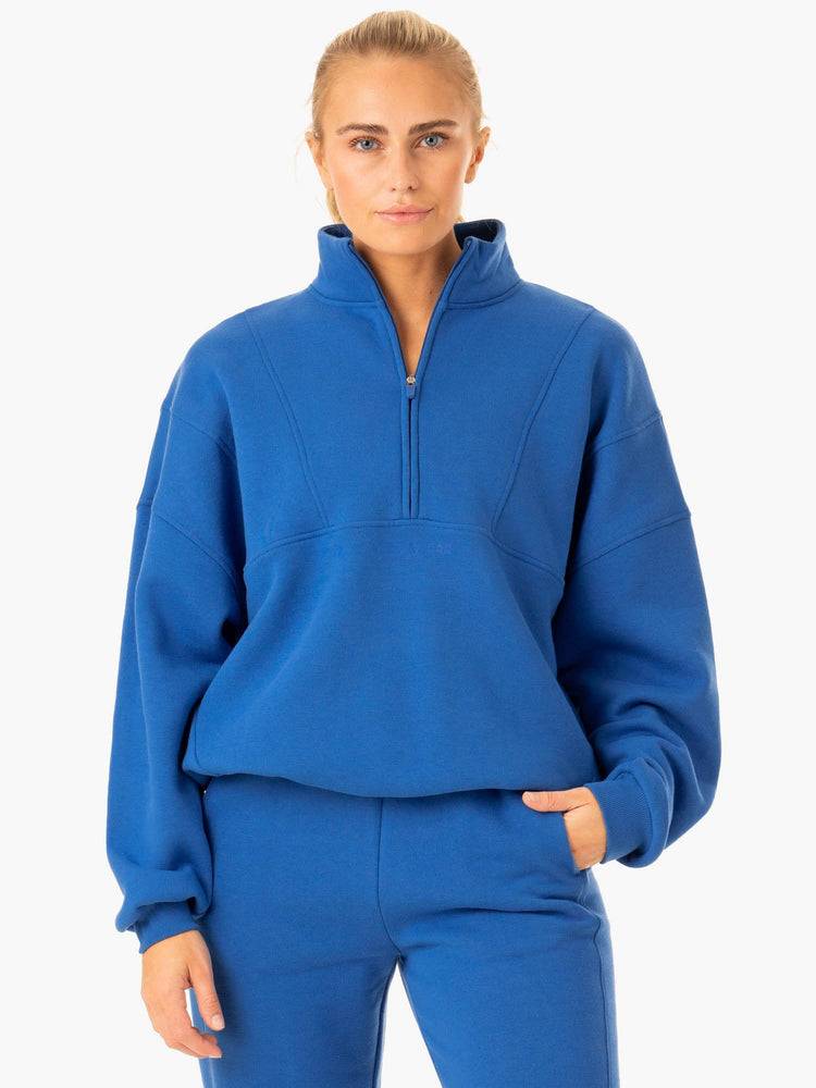 Ryderwear Women Hoodie Sideline Half Zip Jumper Women's Hoodie Cobalt Blue | CA2459VD