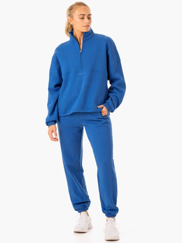 Ryderwear Women Hoodie Sideline Half Zip Jumper Women's Hoodie Cobalt Blue | CA2459VD