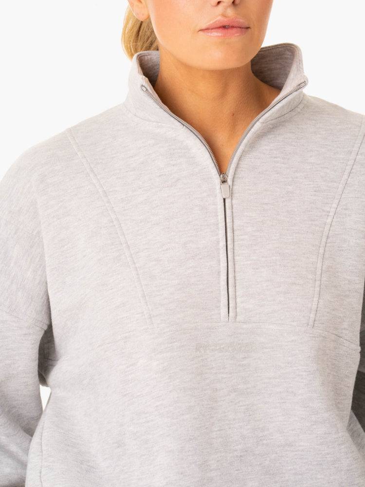 Ryderwear Women Hoodie Sideline Half Zip Jumper Women's Hoodie Grey Marl | CA2469DN