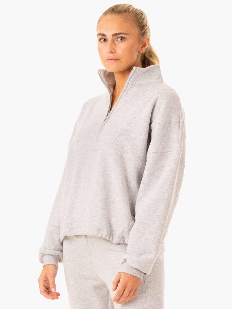 Ryderwear Women Hoodie Sideline Half Zip Jumper Women's Hoodie Grey Marl | CA2469DN