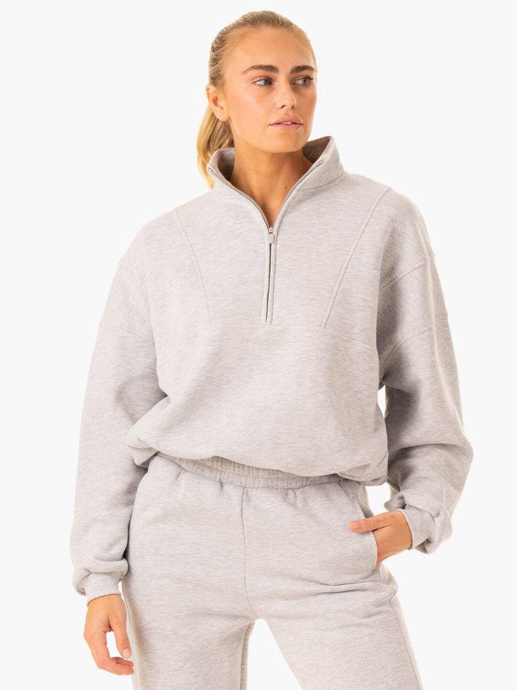 Ryderwear Women Hoodie Sideline Half Zip Jumper Women\'s Hoodie Grey Marl | CA2469DN