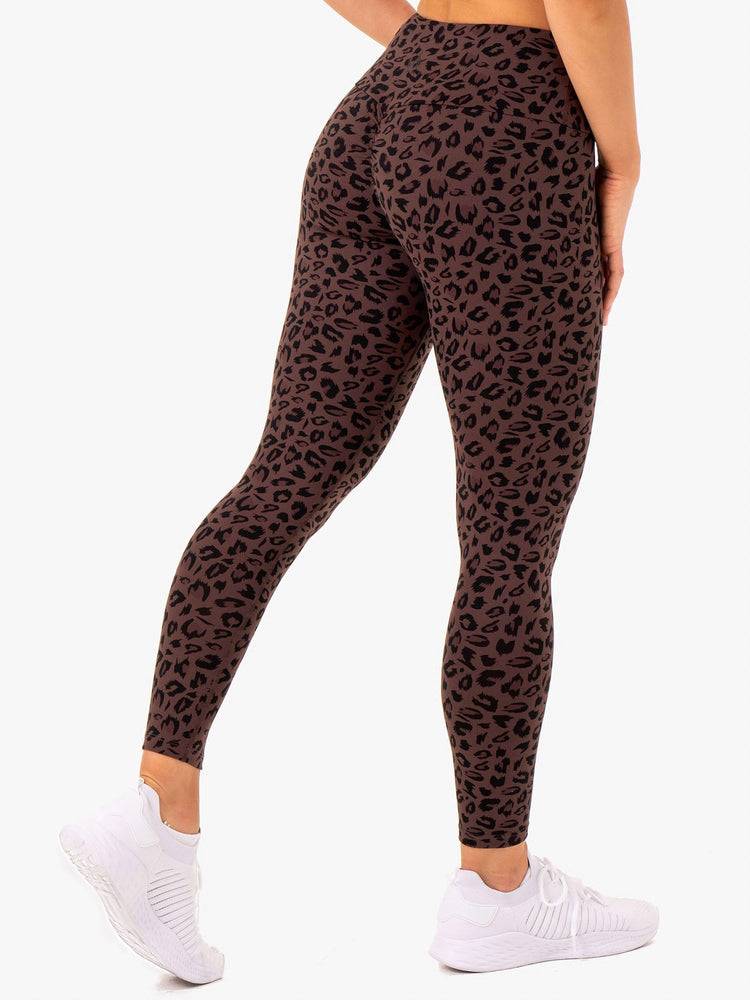 Ryderwear Women Leggings Adapt High Waisted Scrunch Women's Leggings Chocolate Leopard | CA2229CE