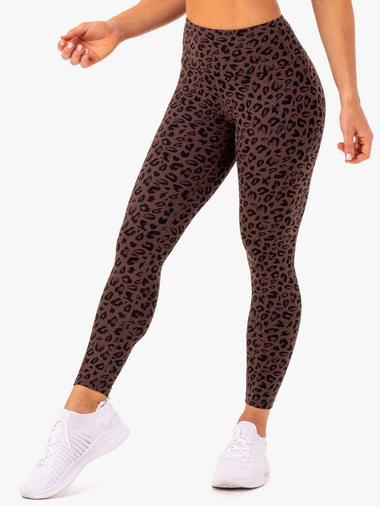 Ryderwear Women Leggings Adapt High Waisted Scrunch Women\'s Leggings Chocolate Leopard | CA2229CE