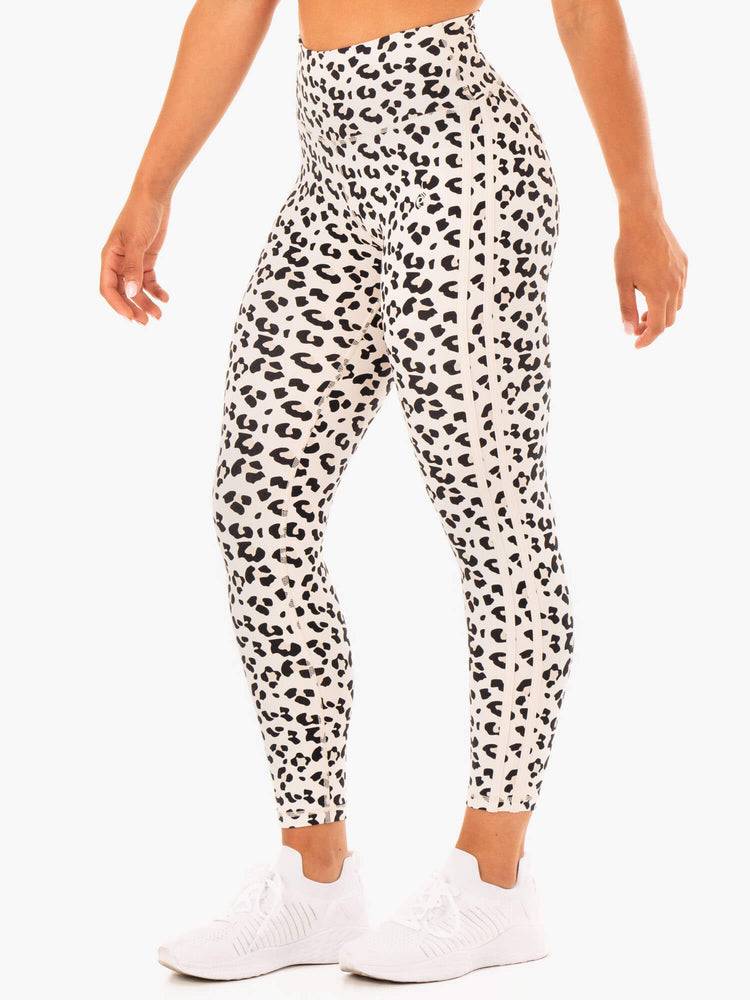 Ryderwear Women Leggings Evolution High Waisted Scrunch Women's Leggings Ivory Leopard | CA2417DN