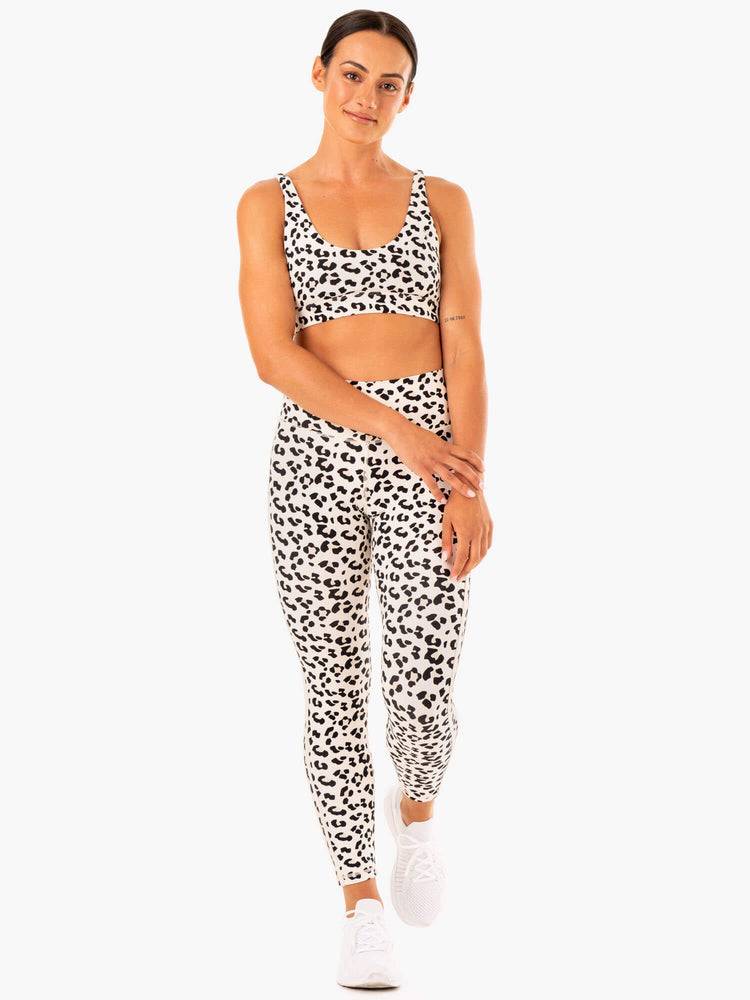 Ryderwear Women Leggings Evolution High Waisted Scrunch Women's Leggings Ivory Leopard | CA2417DN