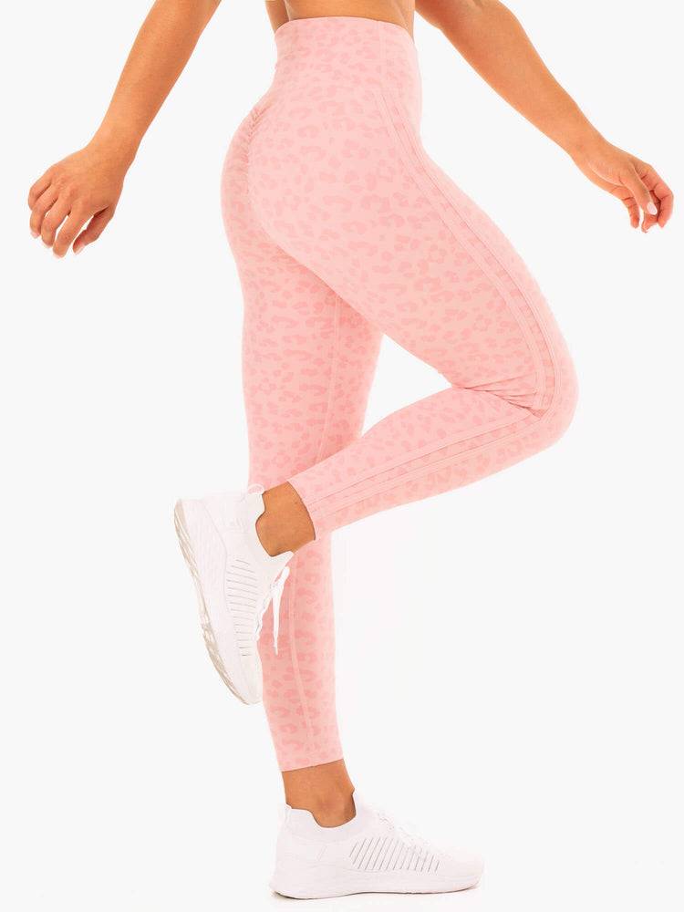 Ryderwear Women Leggings Evolution High Waisted Scrunch Women's Leggings Pink Leopard | CA2418SO